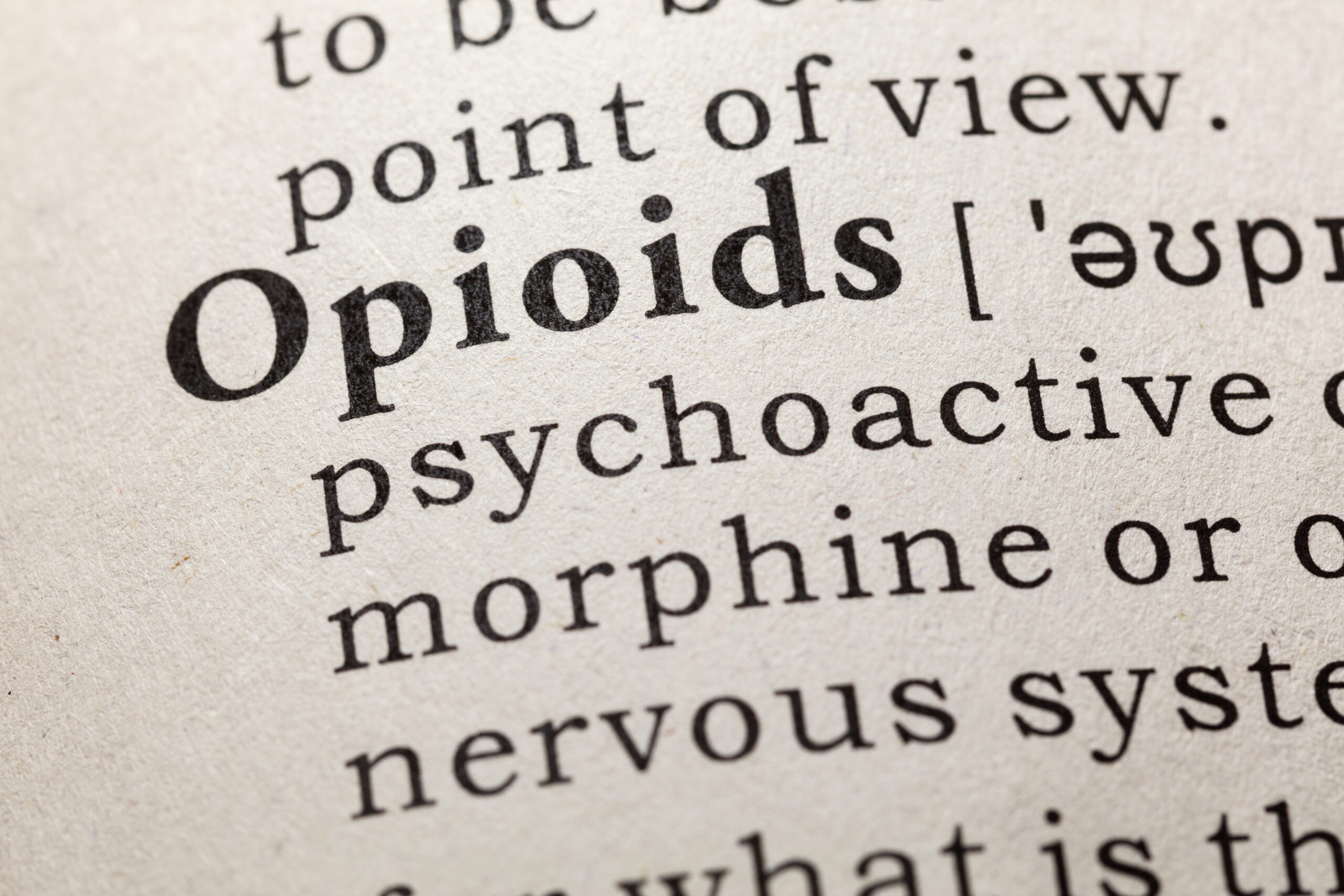 Fake Dictionary, Dictionary definition of the word opioids. including key descriptive words.